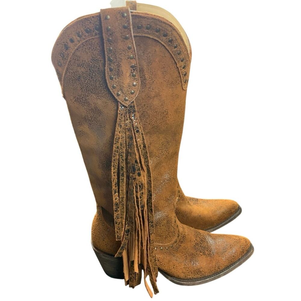 IDYLLWIND Miranda Lambert Womens 7.5 B Leather Fringe Western Cowboy Boots